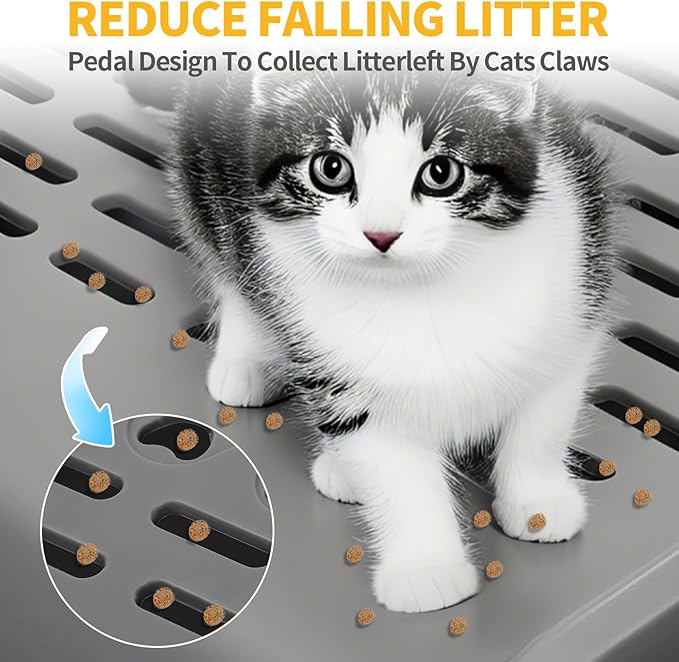 Cat Ramp for Litter Robot, Self Cleaning Cat Litter Box Step with Storage Cat Litter Slide for Cats Step Stool with Filter Function Litter Catcher Tray for Automatic Litter Box 11.8x8.7x3.9In(Black)
