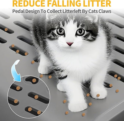 Cat Ramp for Litter Robot, Self Cleaning Cat Litter Box Step with Storage Cat Litter Slide for Cats Step Stool with Filter Function Litter Catcher Tray for Automatic Litter Box 11.8x8.7x3.9In(Black)