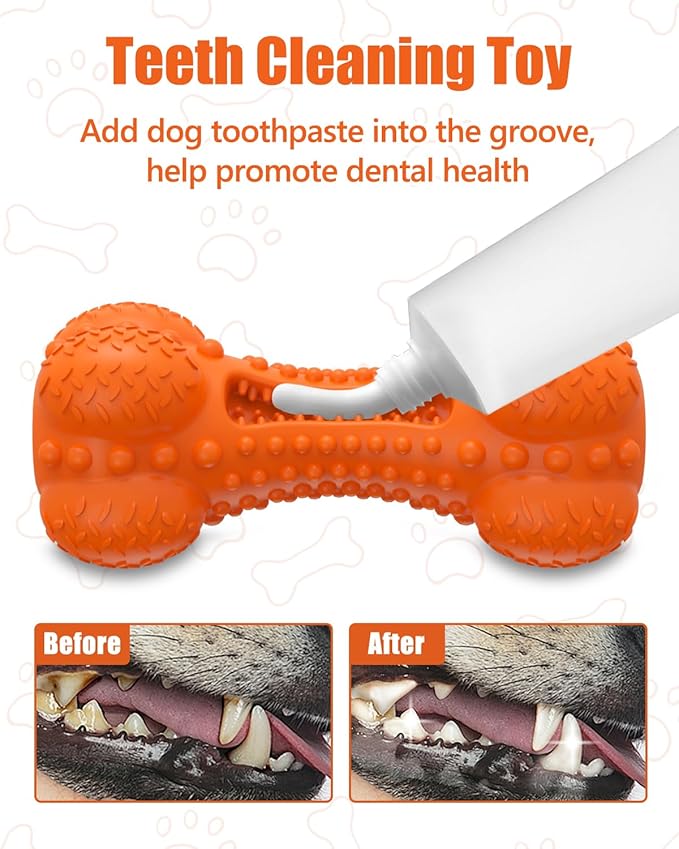 Dog Squeaky Chew Toys for Aggressive Chewers, Long Lasting Tough Rubber Bones for Teeth Cleaning, Indestructible Pet Toy for Large Medium Breed Dogs
