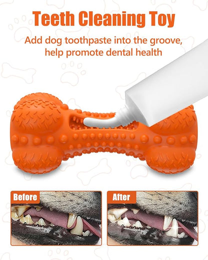 Dog Squeaky Chew Toys for Aggressive Chewers, Long Lasting Tough Rubber Bones for Teeth Cleaning, Indestructible Pet Toy for Large Medium Breed Dogs