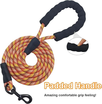 MayPaw Heavy Duty Rope Dog Leash, 3/4/5/6/7/8/10/12/15 FT Nylon Pet Leash, Soft Padded Handle Thick Lead Leashes for Large Medium Dogs (Colorful, 1/2" * 6')