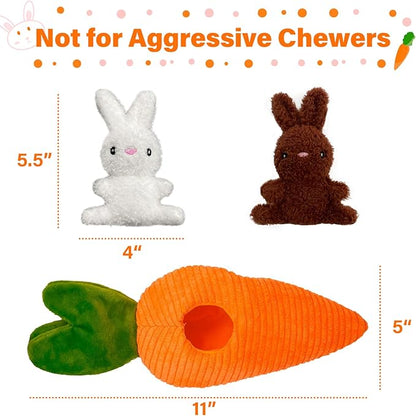 Easter Dog Toys, Carrot Hide and Seek with 2 Squeaky Bunny Small and Plush Dog Puzzle Toys, Easter Squeaky Gifts for Small and Medium Dogs