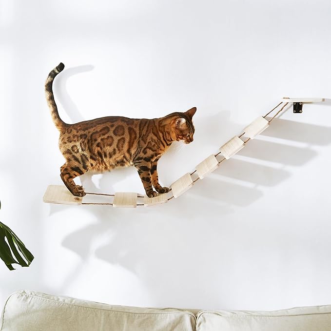 Wall-Mounted Cat Bridge & Shelf – Multi-Functional Climbing Step with Natural Sisal Rope, DIY Feline Highway for Kittens to Large Cats