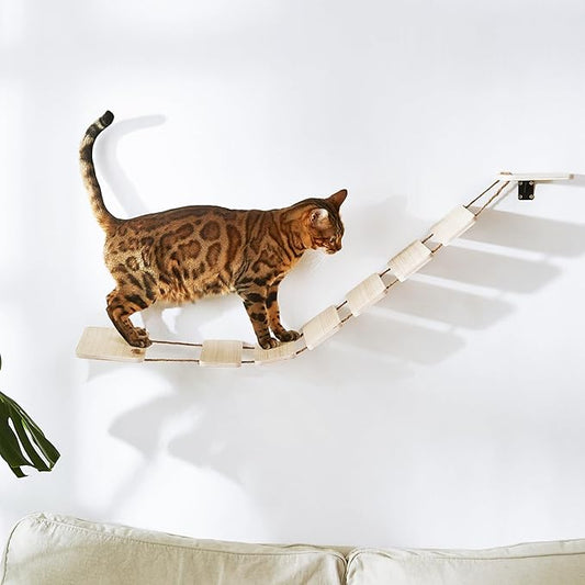 Wall-Mounted Cat Bridge & Shelf – Multi-Functional Climbing Step with Natural Sisal Rope, DIY Feline Highway for Kittens to Large Cats
