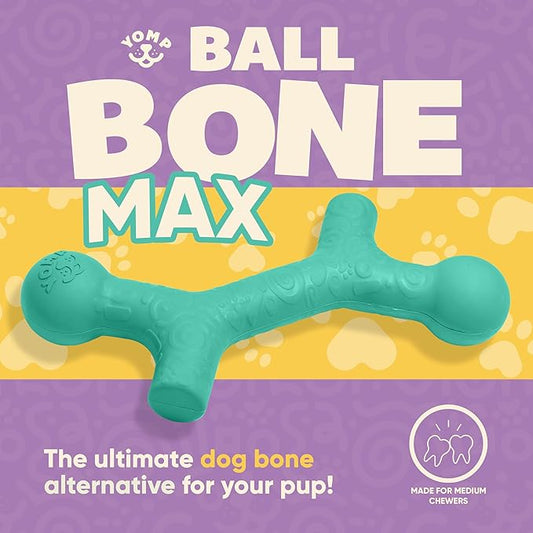 Yomp BallBone MAX: All-Natural Rubber Dog Toy, Nontoxic, Safe for Pet Play, Teal Color, Dishwasher and Freezer Safe for Teething Relief and Easy Clean up