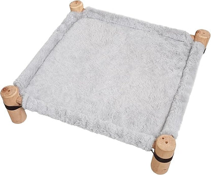 Pozico Cat Hammock Bed – Wooden Elevated Cat/Dog Bed with Plush Winter Fabric – Raised Pet Cot Furniture for Small Dogs, Cats & Small Animals – Warm Indoor Lounger – Portable & Washable