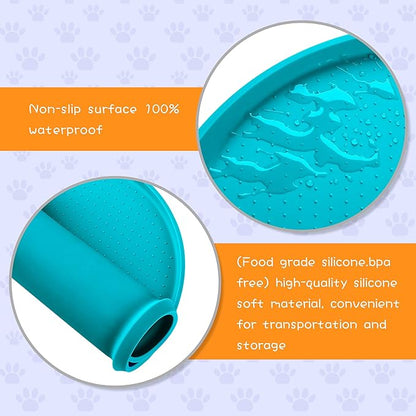100% Waterproof 1.0" Raised Edge BPA Free Silicone Dog Food Mat, Pet Cat Feeding Mats Contain Spills Protects Floors, Placemats for Cats and Dogs Water Bowl Dishwasher XXL Large.