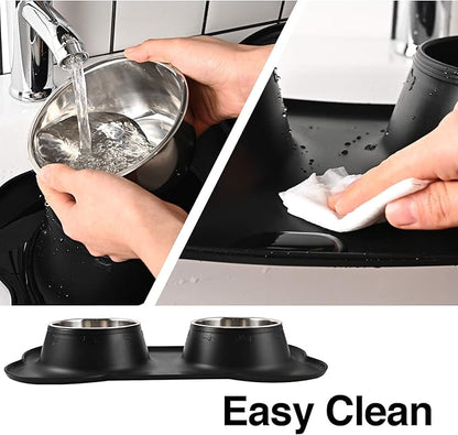 Dog Bowls 2 Stainless Steel Bowl for Pet Water and Food Feeder with Non Spill Skid Resistant Silicone Mat for Pets Puppy Small Medium Cats Dogs
