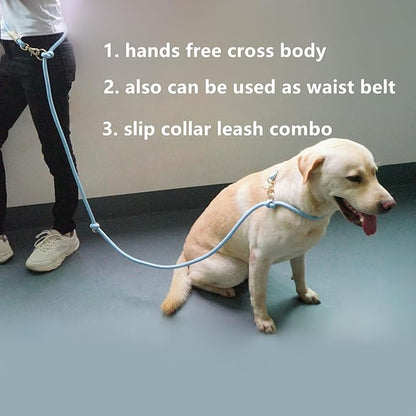 8.5ft Multifunctional Hands Free Nylon Rope Waist Dog Leash, Adjustable Shoulder Crossbody Walking Lead