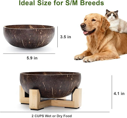 Handmade Natural Coconut Shell Dog Bowl, Eco-Friendly Pet Food Dish, Easy-to-Clean Sustainable Feeding Bowl for Small Dogs