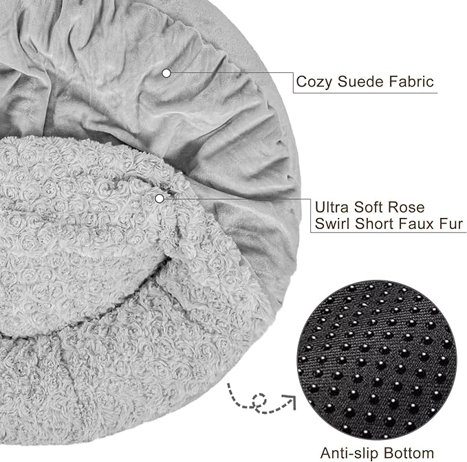 JOEJOY Dog Beds for Small Medium Dogs, Cozy Cuddler Luxury Puppy Pet Bed with Blanket Attached, Donut Round Calming Anti-Anxiety Dog Burrow Cave Bed - Anti-Slip Bottom and Machine Washable 26 inch