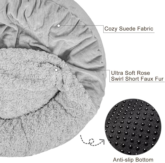 JOEJOY Small Dog Bed Cat Bed with Hooded Blanket, Cozy Cuddler Luxury Puppy Pet Bed, Donut Round Calming Anti-Anxiety Dog Burrow Cave Bed - Anti-Slip Bottom and Machine Washable 23 inch