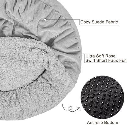 JOEJOY Small Dog Bed Cat Bed with Hooded Blanket, Cozy Cuddler Luxury Puppy Pet Bed, Donut Round Calming Anti-Anxiety Dog Burrow Cave Bed - Anti-Slip Bottom and Machine Washable 23 inch