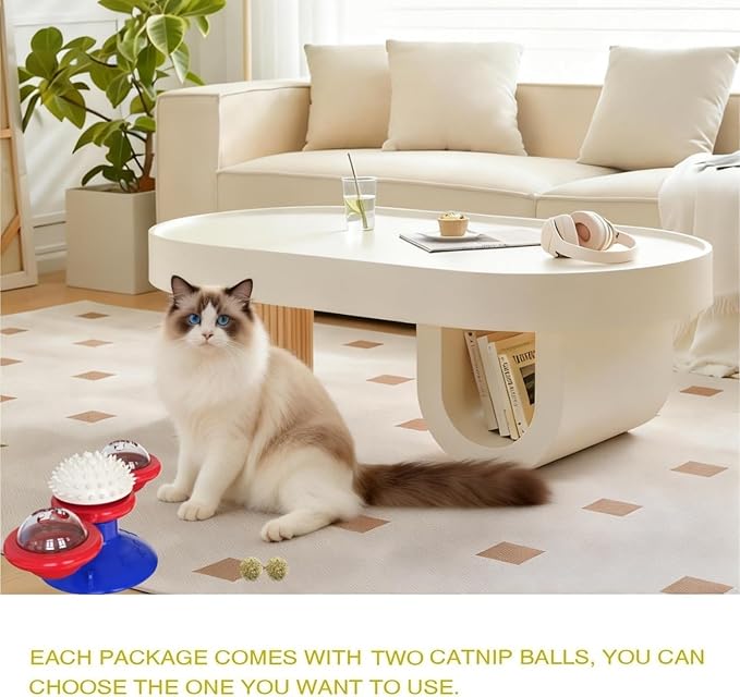Interactive Cat Toys & Treat Dispenser with Catnip Ball - Chew, Scratch, Rub & Teeth Grooming Toys for Indoor Cats, BPA-Free, Sturdy TPR (Blue)