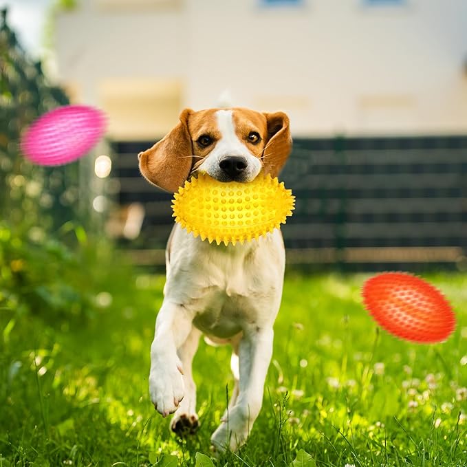 6 Pcs 4.5'' Spiky Squeaker Football Dog Toy for Medium Large Dogs Toys Heavy Duty Rubber Chew Toys for Aggressive Chewers Spiky Ball Fetch Toys for Training Clean Teeth Outdoor(Classic)