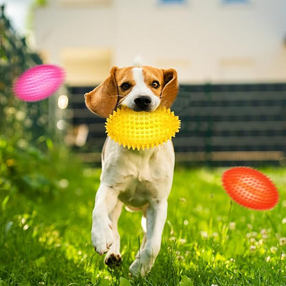 6 Pcs 4.5'' Spiky Squeaker Football Dog Toy for Medium Large Dogs Toys Heavy Duty Rubber Chew Toys for Aggressive Chewers Spiky Ball Fetch Toys for Training Clean Teeth Outdoor(Classic)