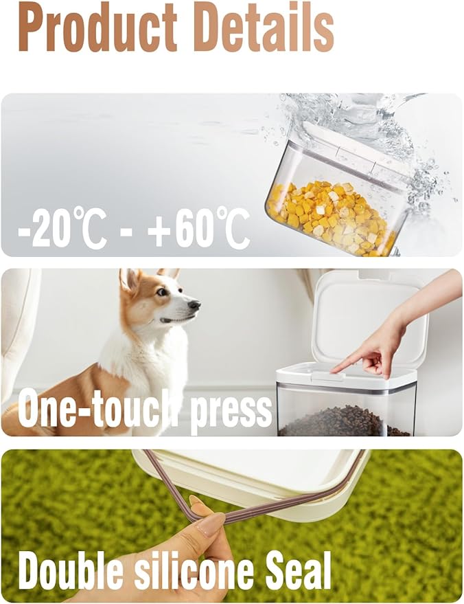 LivLab Mker Airtight Dog Food Storage Container 5 lbs - Pet Food Containers with Lids, Keeps Dry, Flour & Rice Storage Bin with Measuring Cup, Dog Treat & Cat Food Holder (6 lbs) White