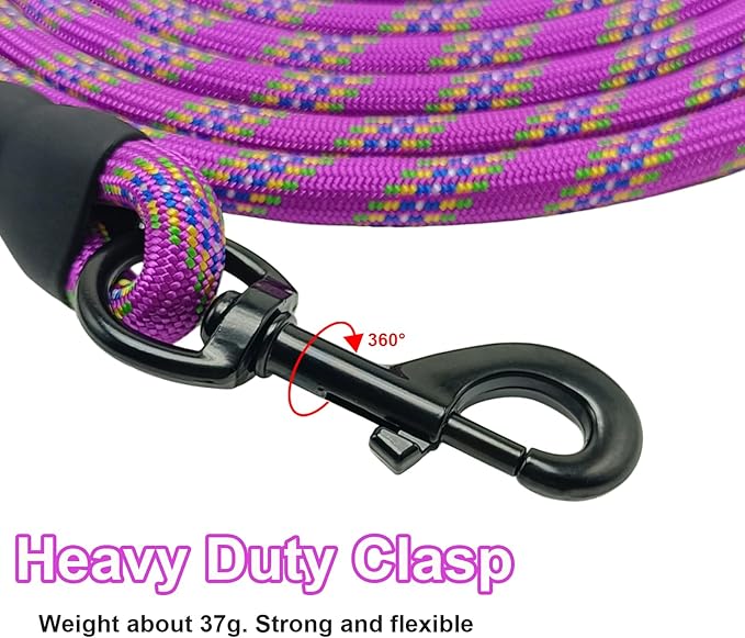 MayPaw Heavy Duty Rope Dog Leash, 6/8/10/15/20 FT Long Nylon Pet Leash, Soft Padded Handle Thick Lead Leashes for Large Medium Dogs Walking Recall Training (6ft * 1/2", Purple)