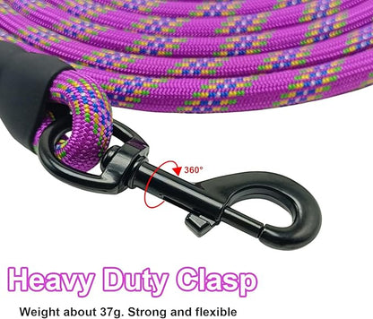 MayPaw Heavy Duty Rope Dog Leash, 6/8/10/15/20 FT Long Nylon Pet Leash, Soft Padded Handle Thick Lead Leashes for Large Medium Dogs Walking Recall Training (6ft * 1/2", Purple)
