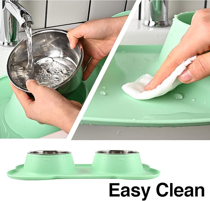 Dog Bowls 2 Stainless Steel Bowl for Pet Water and Food Feeder with Non Spill Skid Resistant Silicone Mat for Pets Puppy Small Medium Cats Dogs