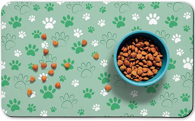 Dog Food Mat, Absorbent Water Bowl Mats Cat Pet Feeding Placemats Green 24 * 32 inch