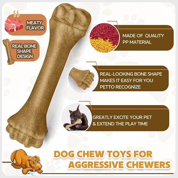 Dog Toys for Aggressive Chewers, Indestructible Bones for Aggressive Chewers, Tough Puppy Chew Toy for Heavy Duty Dogs, Big Dog Teething Toys with Durable Nylon for Large/Medium Breed Puppies