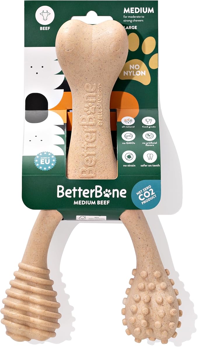 BetterBone - Medium Density - Ideal for Moderate to Strong Chewers - All-Natural, Nylon-Free Dog Chew Toys - Non-Toxic, Promotes Dental Health, Splinter-Resistant, Sustainably Made
