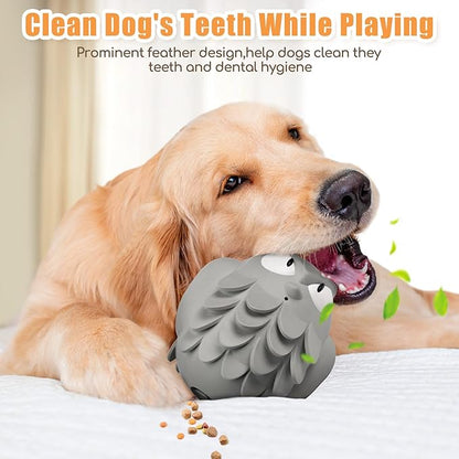 Tough Chew Dog Toys for Aggressive Chewers Giggle Ball Owl Rubber Interactive Treat Dispensing Slow Feeder Indestructible Teething Toys for Small Medium Large Dogs (Grey)