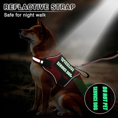 Service Dog Vest Harness and Leash Set+10 Patches,No Pull&Adjustable Reflective Dog Harness with Soft Padded Handle for Training/Everyday,Fit Small/Medium/Large/Extra-Large Dogs(Red L)