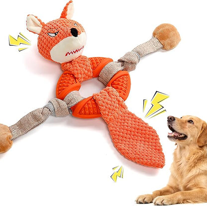 Fox Rope Dog Toys for Aggressive Chewers, Indestructible Plush Toys to Keep Them Busy, Interactive Dog Toys for Small Medium Large Breed
