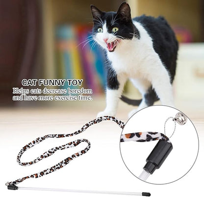 Leopard Cat Teaser, Print Tail Stick Chaser 1Pc Toy Teaser with Bell Cat Funny Toy, Pets Animals for Cats Dogs