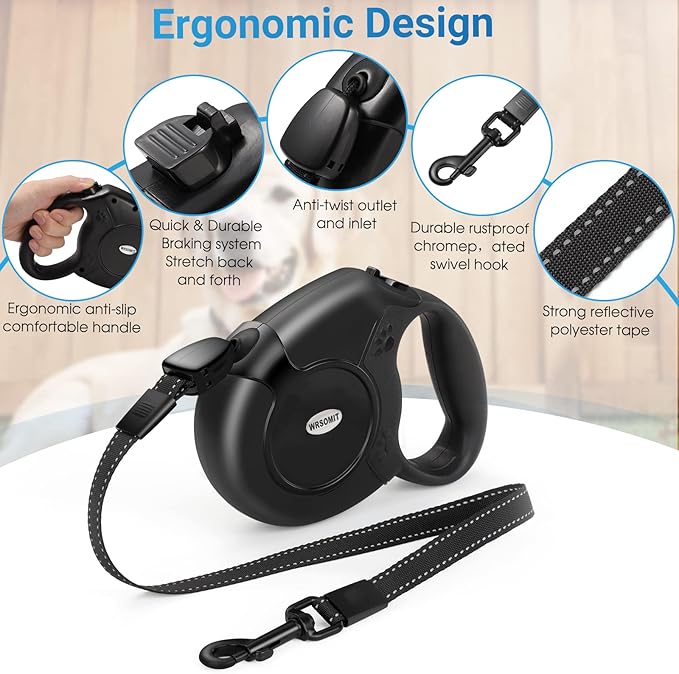 Retractable Dog Leash, 26 Ft Heavy Duty Pet Walking Leash for Small Medium Large Dogs up to 99lbs, Anti-Slip Handle, 360 ° No Tangle, Nylon Tape, One-Handed Brake