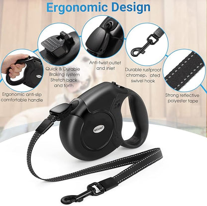 Retractable Dog Leash, 26 Ft Heavy Duty Pet Walking Leash for Small Medium Large Dogs up to 99lbs, Anti-Slip Handle, 360 ° No Tangle, Nylon Tape, One-Handed Brake