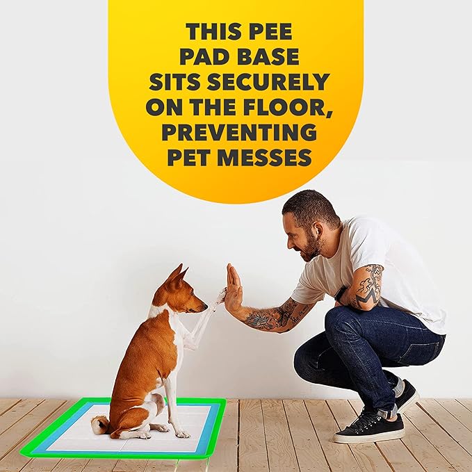 Skywin TidyFriend Dog Pee Pad Holder Tray - Fits Up to 24” x 24” Pee Pad Holder for Dogs - Stable Grip, Raised Edges, Quick-Wipe Silicone Surface Dog Pad Holder for Indoor Flooring Protection (Green)