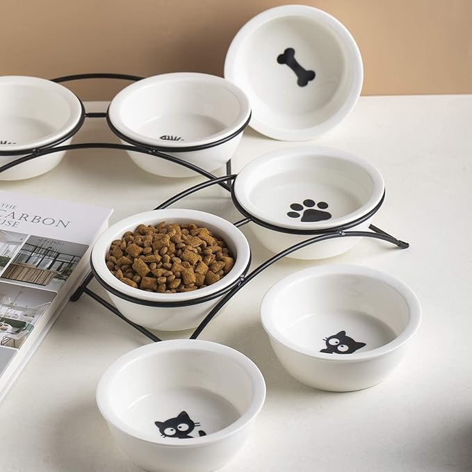 Cat & Dog Bowls - Ceramic Elevated Pet Raised Cat Food Bowls, 12 Ounce, Dishwasher Safe