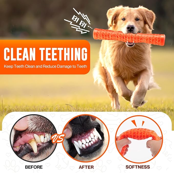 Dog Squeaky Toys Interactive Dog Toys for Aggressive Chewers Tough Rubber Chew Toys for Medium/Large Breed, Indestructible Puppy Chew Toys for Teething (Orange)