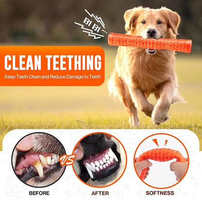 Dog Squeaky Toys Interactive Dog Toys for Aggressive Chewers Tough Rubber Chew Toys for Medium/Large Breed, Indestructible Puppy Chew Toys for Teething (Orange)
