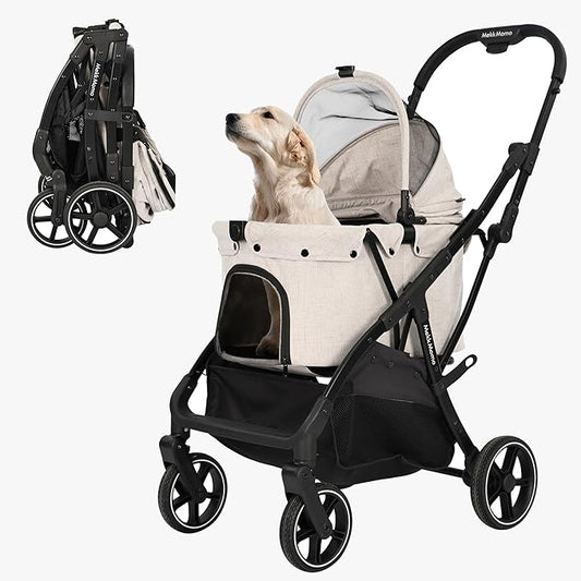 Pet Stroller for Medium Dogs Cats Up to 45 lbs, Waterproof Sunproof, One-Hand Foldable Dog Stroller Cart, Strollers for Dogs and Cat, Beige