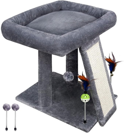 TWDEPART Cat Tree Tower with Cat Scratching Post for Indoor Cats, Activity Centre Climbing Tree with Scratching Board and Playful Toy Balls, Grey
