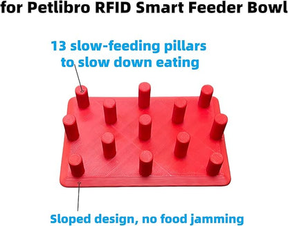 Magnetic Slow Feed Bowl Insert Compatible with Petlibro RFID Feeder, 13-Pillar Anti-Choking Design for Controlled Eating, Sloped Non-Jamming Base for Cats and Dogs (Red)