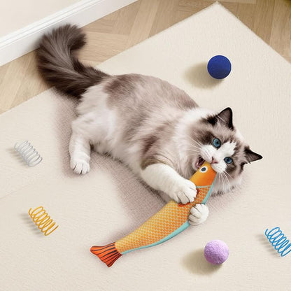 36 Pcs Interactive Cat Toys Set for Indoor Cats Kitten Toys Variety Pack Includes Plush Fish, Chew Ropes,12Colors Cat Springs, Feather Mice and Balls Best Gift to Relieve Boredom for Adult Cats