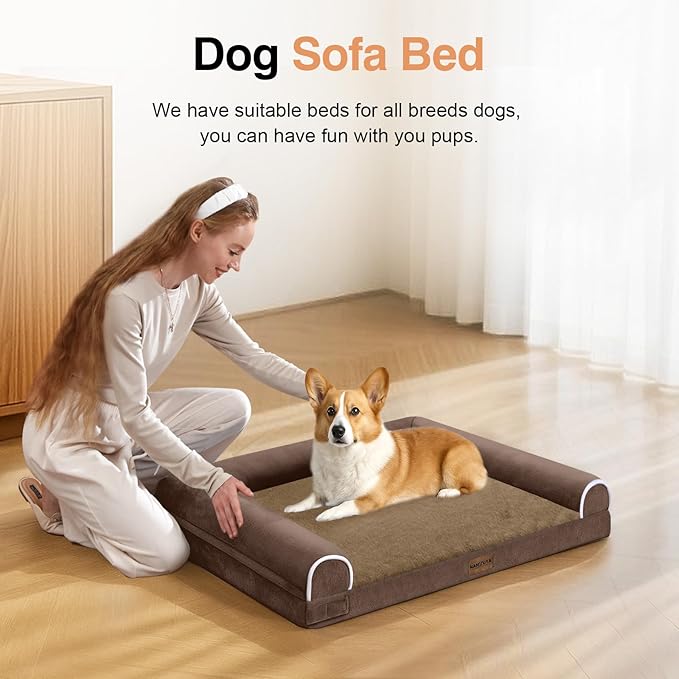 Medium Dog Bed Orthopedic Washable: Beds Bolster Medium Sized Dogs Bed Egg Crate Foam Couch Sofa Waterproof with Removable Cover - Brown