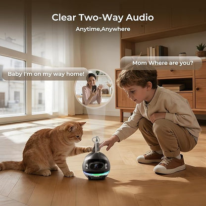 AEZ Robot Camera on Wheels 1080P Dual Lens,Indoor Movable Security Camera with 2-Way Talk,Blinky Bot with Night Vision,Distance Bot App Control for Cats/Dogs/Baby/Elderly (SD/Cloud Storage)