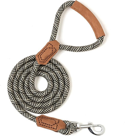 Mile High Life | Premium Leather Handle Dog Leash | Strong Rope Leash | Zinc Alloy Strong Clasp | Small Medium Large Dogs | 4/5/6 Feet(White, 60 Inch (Pack of 1))