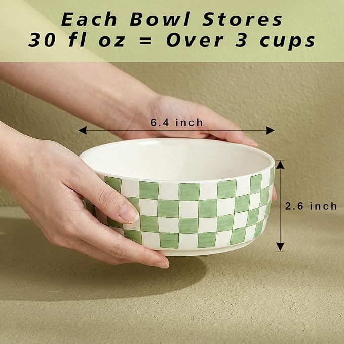6.4 inch Ceramic Hand Painted Basic Dog Bowl Set of 2 with Anti-Skid Rubber Base, Food and Water Bowls for Small Pets Green