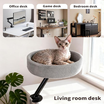 Cat Desk Bed, Cat Nest Bed for Desk Supports Up to 60 lbs, 360° Rotation Soft Cats Hammock, Nest Desktop Attachment Cats Hammock for Various Desktop Side Table Furniture (Grey)
