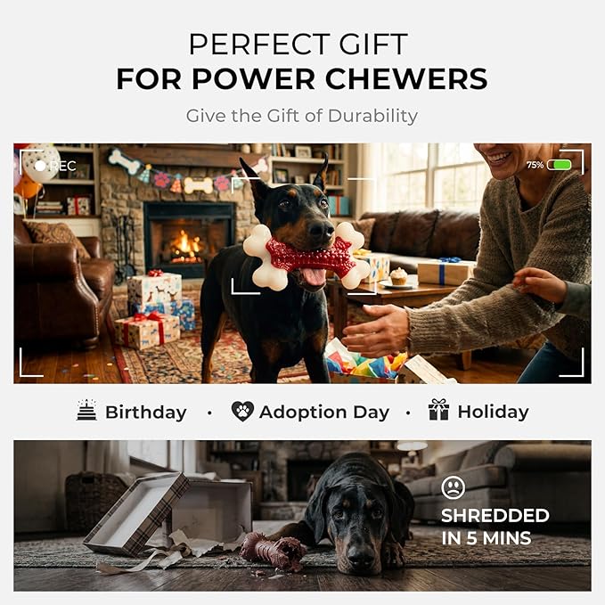 Tough Dog Toys for Aggressive Chewers Large Breed - 8'' Beef Flavor Indestructible Nylon Dog Chew Toys for Large Dogs, Heavy Duty Dog Bone Keep Busy, Teething Dental Care Toy Dog Birthday Gift