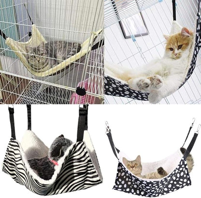 AKIRO for Kitten Cat Cage Cage Hammock, Hanging Bed Round Dot Tower Zebra Leopard Pattern Warm Pet Hammock, Soft Plush Hanging Cat Bed Mat Winter Warm Cotton