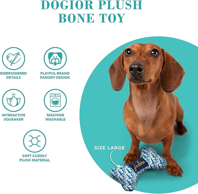 Haute Diggity Dog Dogior Bone, Plush Designer Dog Toys with Interactive Squeaker, Stimulating Pet Enrichment, Machine-Washable & Safe Materials for All Breeds, Size XL