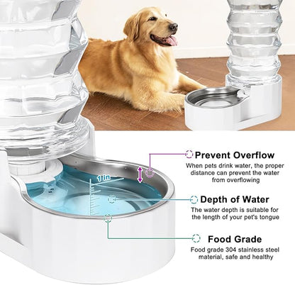 RIZZARI Gravity Dog Water Dispenser:Ion Exchange System with Activated Carbon- Helps Prevent Urinary Stones - Removes Odors -Softens Water- 8L Large Auto-Refill Stainless Steel Pet Water Waterer